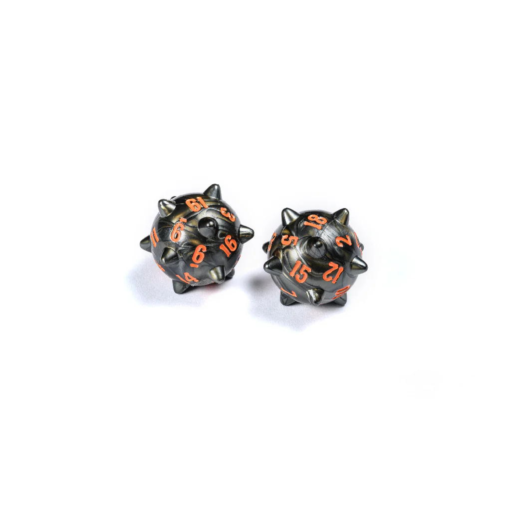 Steel grey Warrior 2d20 Spiked Balls shaped dice